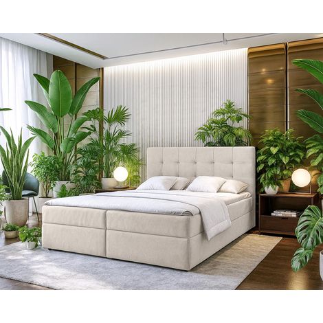 AX LIVING Stauraum Boxspringbett 180x200 cm Geceteni Doppel Bett Beige