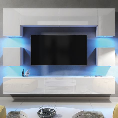 Panorama Wall TV Unit - White with Gloss Doors & LED (1/5)