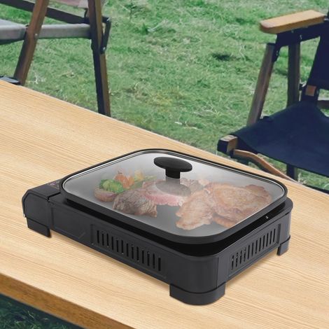 Réchaud à gaz portable de camping en acier inoxydable noir, Butane Réchaud de Camping, 45 x 30,5 x 8,5 cm, Pour randonnées, rassemblements ou à d'autres activités de cuisine en plein air