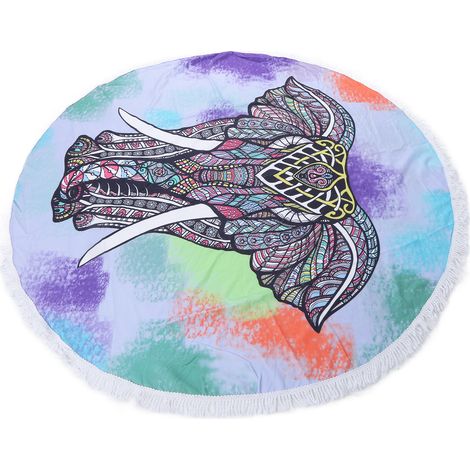 Décoration de dortoir : serviette de plage ronde, serviette de plage imprimée numériquement, jupe portefeuille à pompons, motif de décoration murale 2 (1/5)