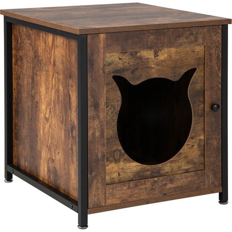 Meuble litière chat 50 x 53 x 55 cm multifonctionnel design vintage idéal pour toilette en MDF marron