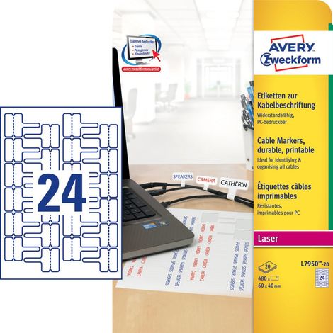 L7950-20 etiqueta autoadhesiva Rectángulo Permanente Blanco 480 pieza(s)