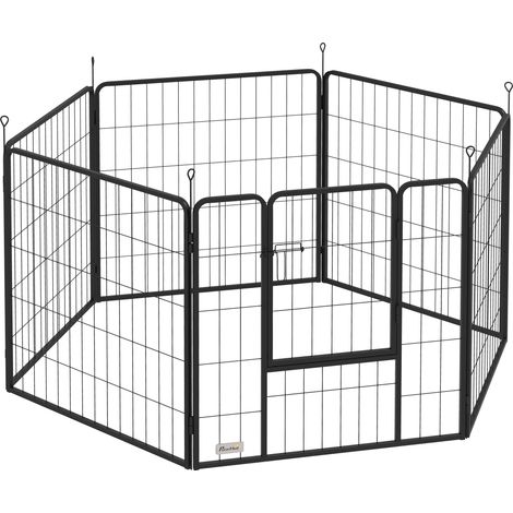 Parc pour chien modulable 6 panneaux pliables, enclos portable en acier avec porte 80x80 cm, gris. (1/5)