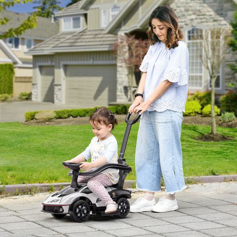 Voiture à pousser pour enfants porteur 1 à 3 ans multi-équipée avec poignée de poussée klaxon et volant - blanc