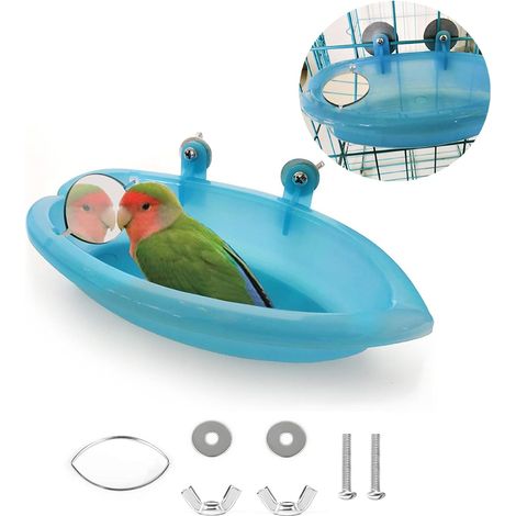 Bain d'oiseaux pour perroquets, perruches, calopsittes et autres oiseaux, avec miroir, accessoire d'hygiène pour le bain et l'entretien quotidien de la cage.-AquaForge (1/5)