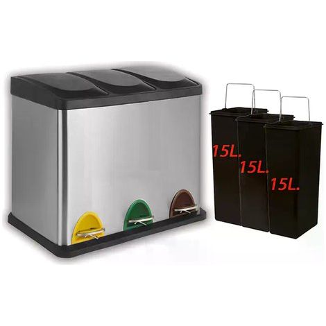 Pattumiera Differenziata Logica in Acciaio Inox 45 Litri 3 Scomparti Artex