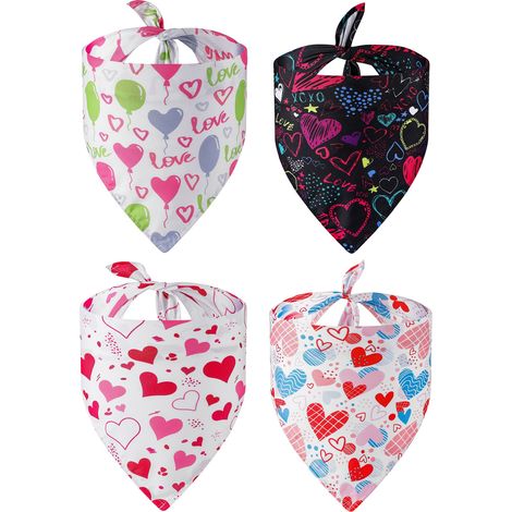 Lot de 4 bandanas pour chien, foulard triangulaire pour la Saint-Valentin, pour garçon et fille, bandana pour chien, 65 x 45 x 45 cm