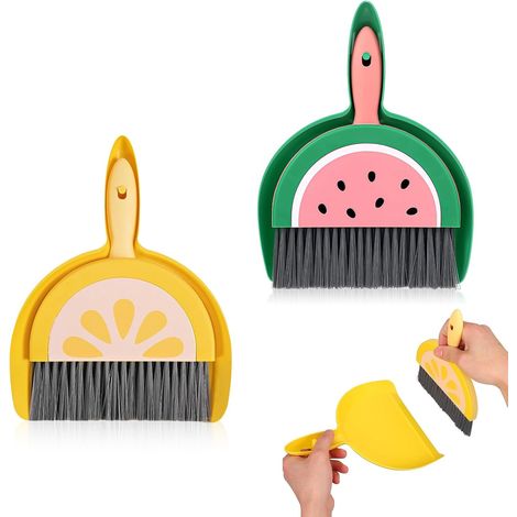 2 Piece Mini Dustpan and Brush Set for Children Adults Dustbrush Set Ideal for Kitchen Pets (Pastec+Lemon) (1/5)
