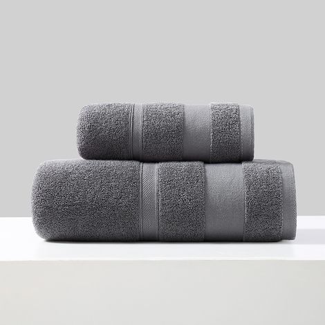 Lot de 2 serviettes 100% coton, douces et absorbantes, gris foncé / 34x74cm / 70x140cm (1/5)