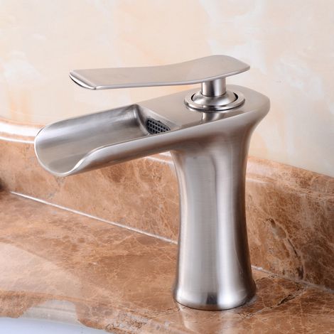 Massive Messing-Waschbeckenmischer, nordischer gebürsteter Stil, für Aufsatz- oder Einbauwaschbecken, Badezimmer und WC, niedriges Modell, 1 Stück-lsw