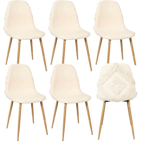 WAP - Lot de 6 Chaises Blanches à Motifs Pieds Effet Bois (1/5)