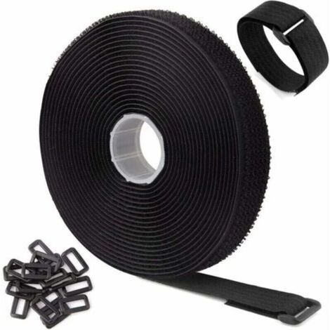 Attaches de câble réglables de 5 m avec 25 boucles, attaches de câble noires réutilisables, sangles Velcro pour la gestion des câbles (5 m x 2 cm, noir) Longziming (1/4)