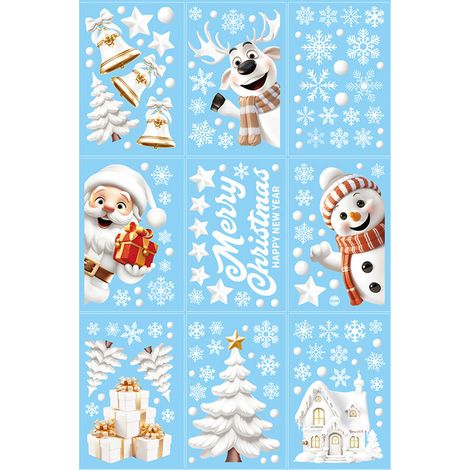 Autocollant Fenetre Noel - PVC Recto Verso - Sans Residu - Reutilisable - Pour Verre Miroir Vitre - 9 Unites 20 x 30 cm (1/5)