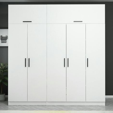 Armoire dressing blanche 7 portes vitrées 5 portants BYRON