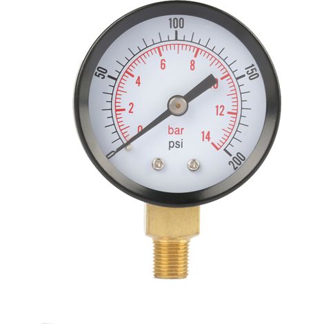 Manomètre Bas-manomètre mécanique 1/8inch BSPT Connexion inférieure pour air Huile Eau(0-200psi / 0-14bar) (1/5)
