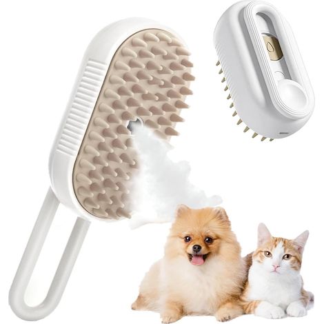 Filiyano-Brosse vapeur pour chat, brosse de nettoyage des poils d'animaux 3 en 1, autonettoyante à la vapeur (blanche) (1/5)