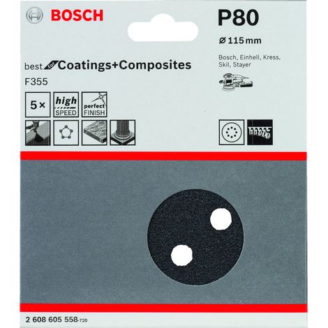 Lijas F355 para composites, diámetro 115 mm, grano 80, 5 unidades BOSCH 2608605558 (1/2)