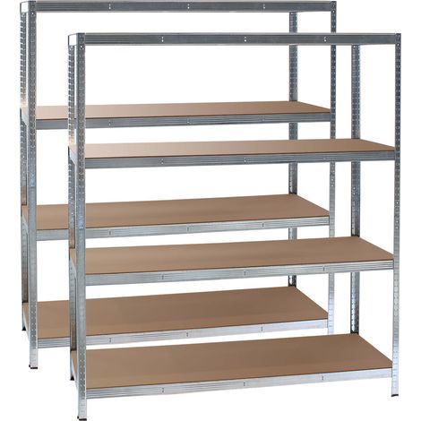Wiltec Set 2 estanterías de carga pesada zincada 160x60x180cm sistema de encaje 4 baldas 175kg/nivel (1/5)