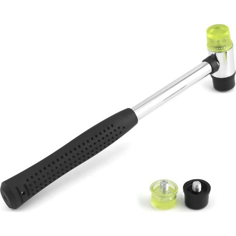 Gummihammer, 25 mm Nylon-Hammer mit 2 Ersatzköpfen, rutschfestem Gummigriff für Schmuckherstellung, Heimwerkerarbeiten und Lederverarbeitung