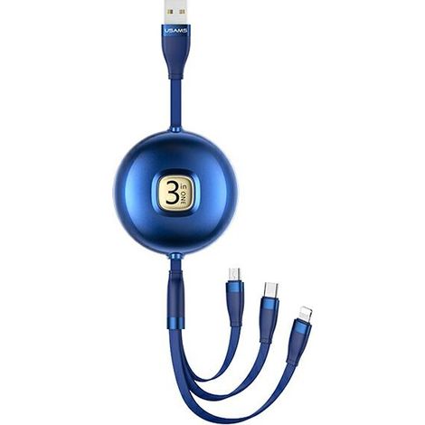 Cable USAMS 3 en 1 de 1 m Lightning/microUSB/USB-C azul (1/5)