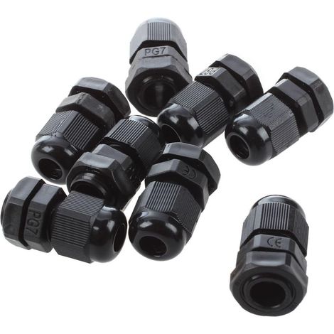 Lot de 8 Presse-étoupe PG7 Plastique Noir Étanche Câble 3-6,5 mm Pour Machine (1/5)