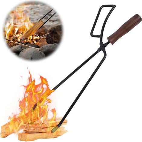 Tenazas para leña, 42,5 cm, para cargas pesadas, ideales para leña, chimenea, estufa de leña, exteriores, largas jornadas, carbón para fogatas.