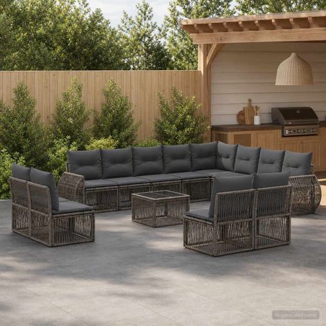 Salon de jardin modulable 13 pièces en polyrotin gris et gris foncé, 12 places, 101.18kg - PANGIVO (1/5)