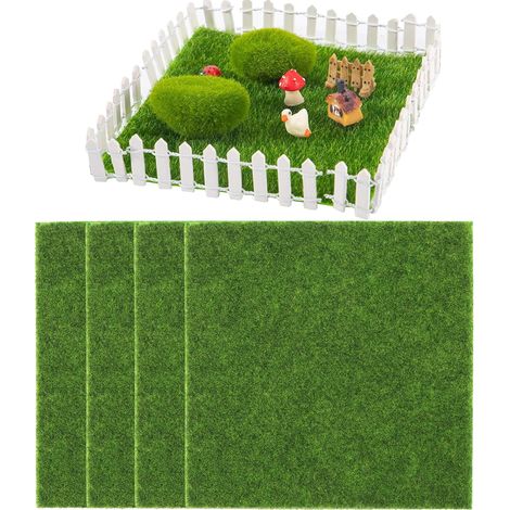 Herbe De Mousse Miniature 4 Pcs Gazon Artificiel De Jardin Tapis De Pelouse Verte Artificielle Mini Simulation Gazons Artificiel Miniature Herbe pour Micro Paysage Décoration Maison Déco 15 x 15 cm (1/5)