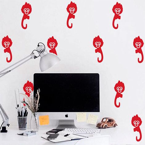 Sticker mural décoratif en forme de singe (rouge) pour salon ou chambre à coucher (1/5)