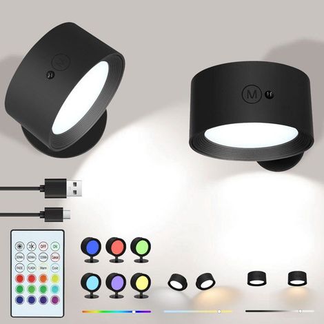 2 Pack Applique Murale Interieur/Exterieur,Lampe Murale LED avec de Contrôle Tactile, Lampe Murale sans fil (1/4)