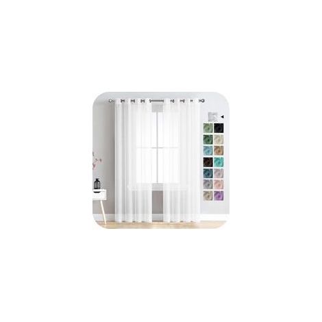Pièce Rideau Voilage Blanc 132x240 cm à Oeillet Semi Transparent en Effet Lin Décorations d'intérieur de Fenêtre de Salon Moderne Chambre Cuisine Balcon Baie Vitrée Léger Romantique (1/5)