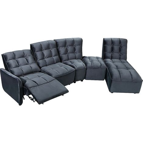 Canapé d'angle relax électrique modulable en velours anthracite ALFORD (1/3)