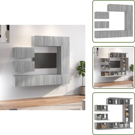 Muebles de TV con puertas - vidaXL Set de muebles para TV 8 pzas madera contrachapada gris Sonoma - Muebles de TV modernos