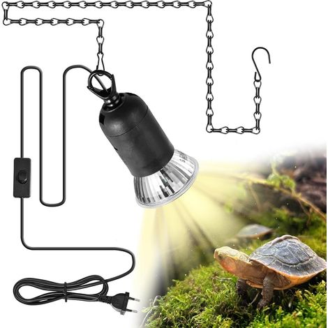 Douille de lampe E27 en céramique pour terrarium - Résistant à la chaleur - Avec chaîne réglable et câble d'alimentation avec prise - Convient pour reptiles, tortues, poulailler et oiseaux (1/5)