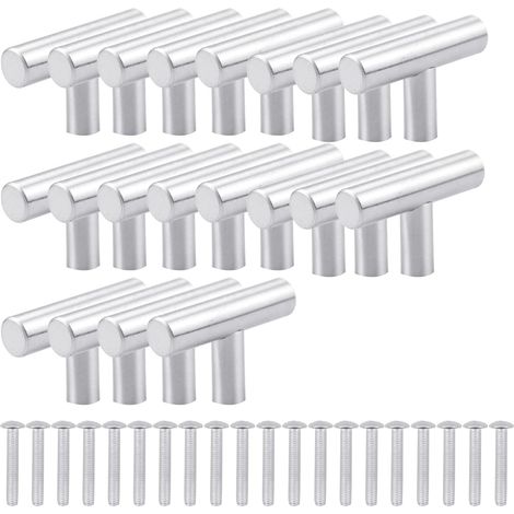 20 Pieces Stainless Steel Kitchen Cabinet Handles Brushed Stainless Steel T-Handles with Screws, Stainless Steel Kitchen Cabinet Knob for Drawers, Cabinets, Cupboard, Home Decorating (Silver) (1/5)