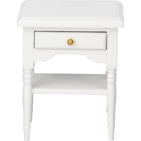 Table de Chevet en Bois Miniature Blanche 1:12 pour Maison de Poupée (1/5)