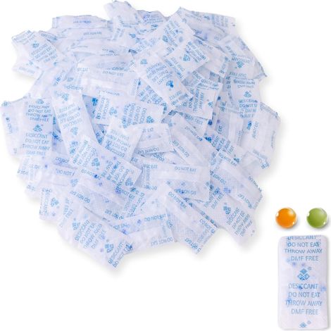 Sachets Silica Gel 1g x 100 pièces – Déshydratant Réutilisable avec Indicateur Orange/Vert, Anti-Humidité pour Caméra, Aliments, Armoire, Filament 3D, Chaussures (1/5)