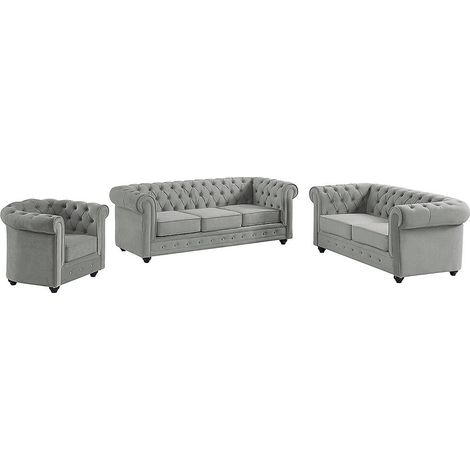 Divano 3+2+1 posti Velluto Grigio - CHESTERFIELD