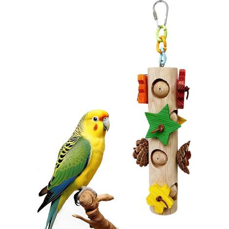 10 Wooden Chew Accessories, Natural Blocks for Parrots, Enrichment Toys for Cockatiels, Cage (1/5)
