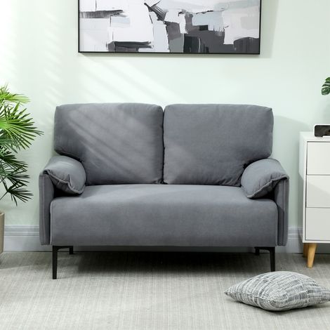 Divano a 2 posti 127x72x84 cm grigio – cuscini spessi, tessuto, gambe in metallo MEUBLIV (1/5)
