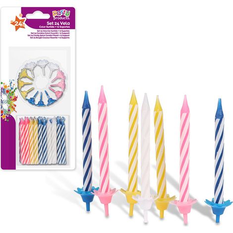 6er Pack mit 24 Kerzen + 12 Halter Mehrfarbig Beste Produkte Party
