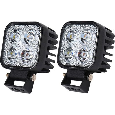 Greenmigo Lot de 2 feux arrière LED 12 W pour voiture, projecteur, éclairage froid, étanche IP67, forme carrée (1/5)