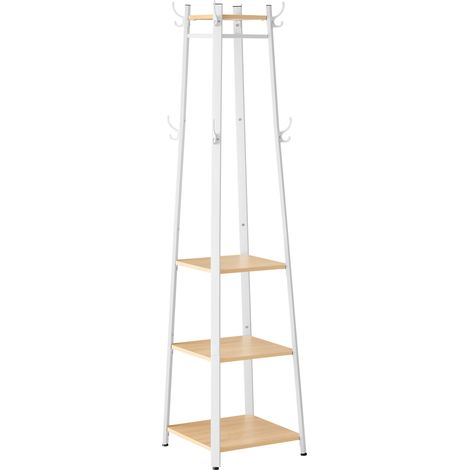 Vasagle – Porte-manteau sur pieds avec 8 doubles crochets – 4 étagères en aggloméré – Cadre en métal – Dimensions 43x43x180 cm – Charge max 10 kg par étagère