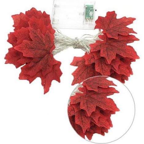 Guirlande Feuilles Érable - 10 LED - 1,5 m - Rouge - Piles AA - Décoration Automne Fête Maison (1/4)