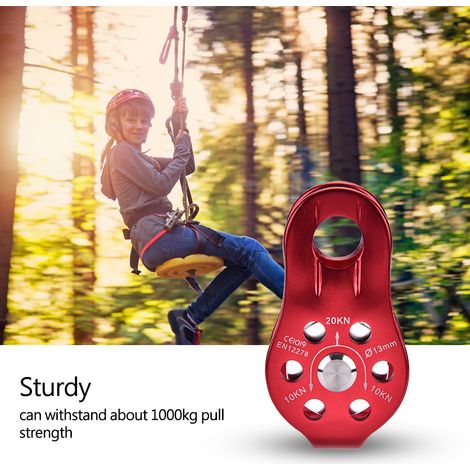Poulie de sécurité robuste en alliage d'aluminium pour corde simple (rouge) (1/5)