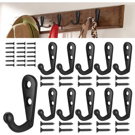 30 ganchos de metal negro para abrigos, estilo retro, con tornillos, para puerta, dormitorio, sala de estar o cocina. (1/5)