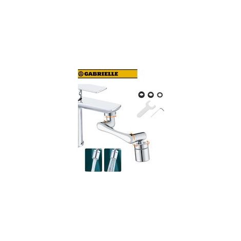Compagnon de robinet pivotant à 1440°, aérateur de robinet avec 2 modes de pulvérisation, adaptateur de robinet d'extension universel, corps en laiton, chromé, argent