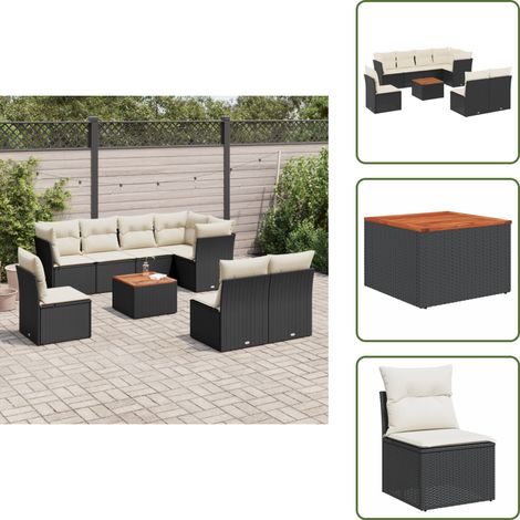 9-tlg. Garten-Sofagarnitur mit Kissen Schwarz Poly Rattan - Gartenmöbel Set - PE-Rattan Möbel - Outdoor Sofa - Esstisch - Lounge Set (1/5)