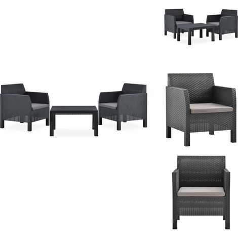 Salon de jardin 3 pcs avec coussins PP Rotin Anthracite - Ensemble Salon De Jardin - Salon De Jardin Extérieur - Meuble De Jardin - Mobilier D'extérieur - Table Basse (1/5)