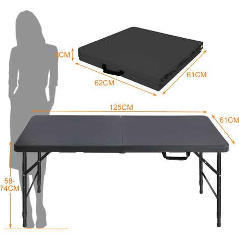 Tavolo pieghevole da esterno 125x61x58-74 cm in ferro e plastica nera regolabile – MEUBLIV (1/5)